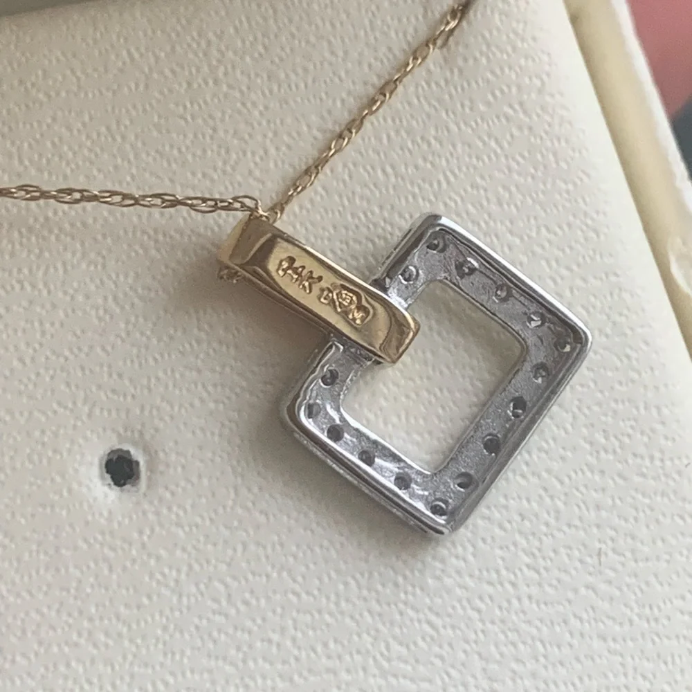 14kt Gold Square Diamond Pendant Necklace - Picture 4 of 7